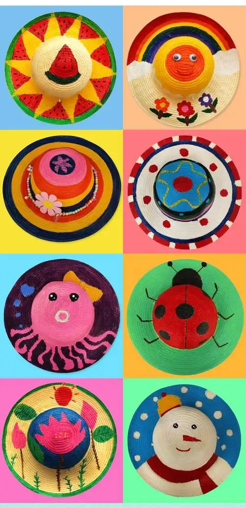 手工草帽diy材料幼儿园儿童涂鸦帽子制作彩绘绘画创意画手绘玩具花开