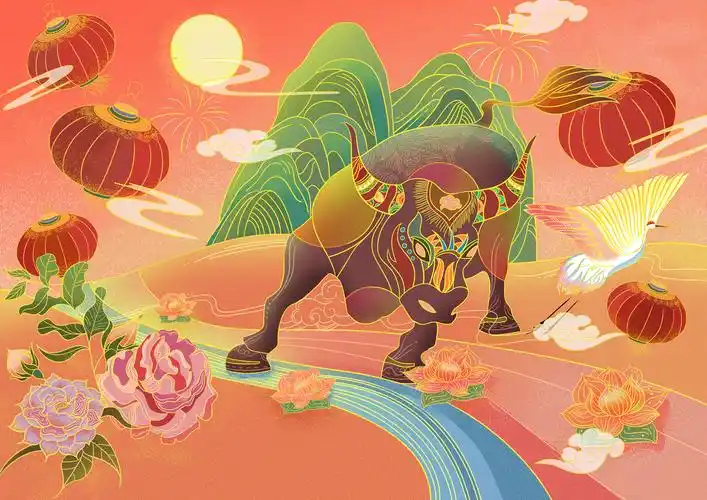 2021牛年春节-节日插画