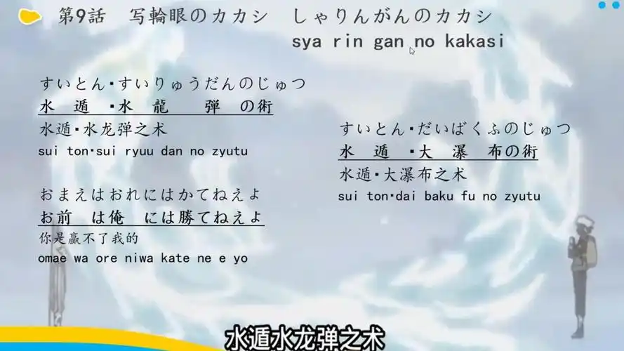 火影忍者内容详解日语学习第26节之水遁水龙弹之术!水遁大瀑布之术!