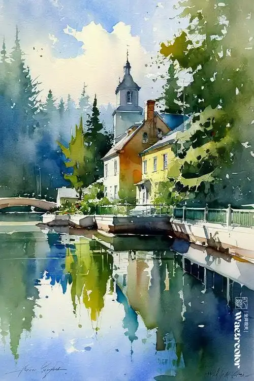 水彩《清晨的绿色》