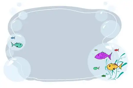 鱼类的学校带有鱼类卡通的文本框架. 儿童框架的文本.
