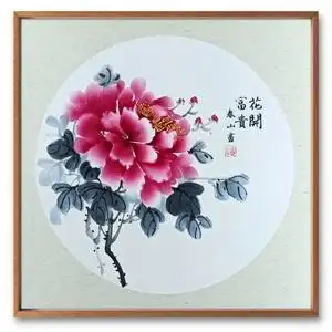 5国画宣卡纸圆形小品纯手绘写意花鸟牡丹兰花竹子 现货成品未落款