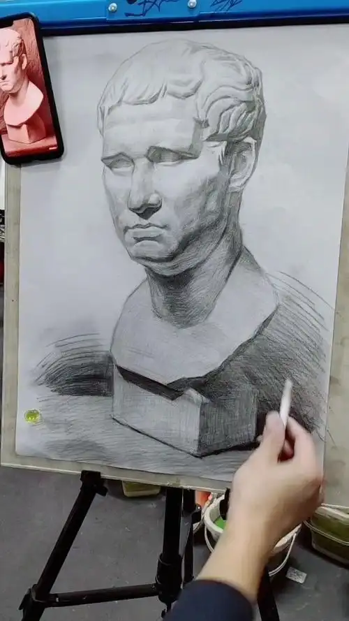 素描石膏 主体物-阿格里巴3/4左侧面, 揉擦画面 仔细看哦 #素描静物