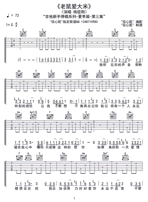老鼠爱大米 杨臣刚 吉他谱 和弦谱