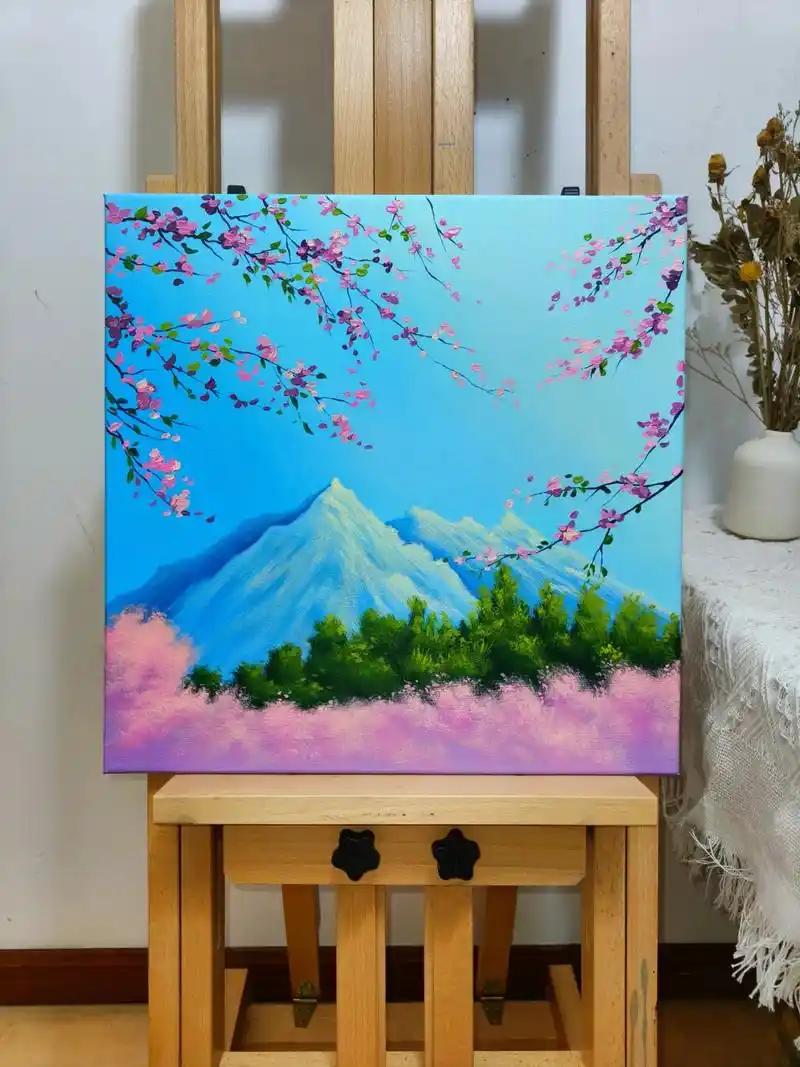 丙烯画‖富士雪山‖简约版手绘.