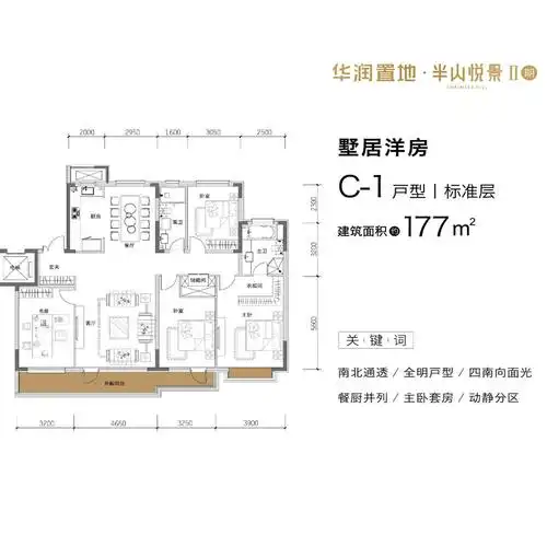 c1户型 ,4室2厅,177平米户型图-华润置地半山悦景二期户型-大连购房网