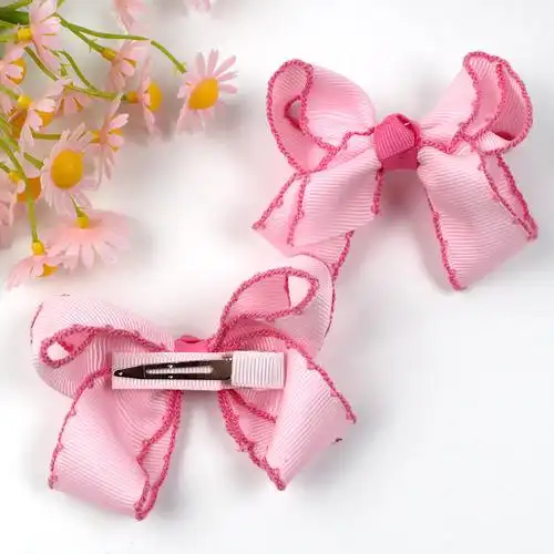 跨境新款春夏勾边蝴蝶结发夹螺纹带布艺锁边立体手工热销甜美发饰