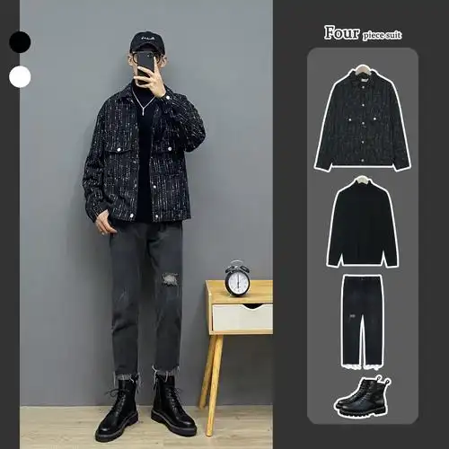 小红ace穿搭时尚套装新款男装呢料夹克韩版夹克