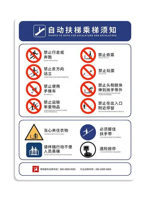 【描 述】乘梯须知与自动扶梯乘梯须知相关内容,图中包含电梯安全