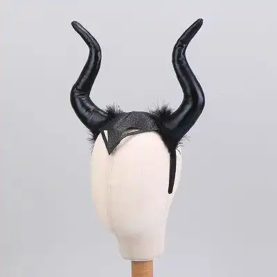 恶魔牛角发箍黑色舞台剧装扮服饰发箍万圣节服装恐怖牛角头套节日讨糖