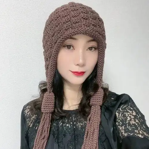 秋冬款头套毛线帽堆堆帽帽子女手工针织流苏包头帽保暖护耳帽时尚