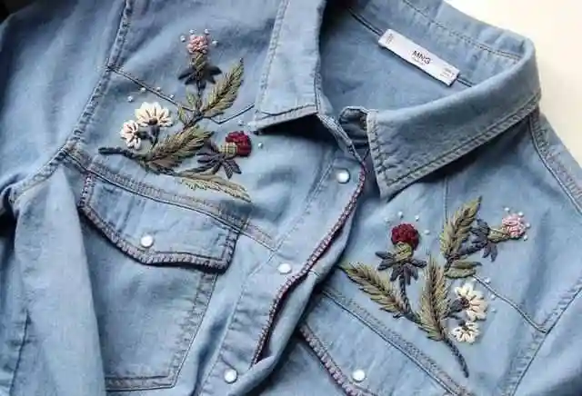 普通的衣物绣上花草图案,变精致了,附手工刺绣针法教程!