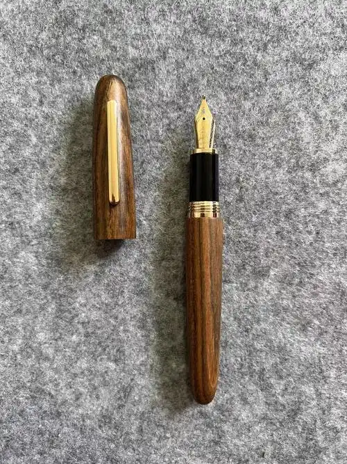 定制纯手工打磨9056旋转笔帽实木大颗粒长刀研练字书法钢笔