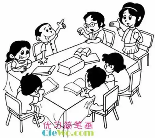 上课的情景简笔画简笔画--如何画教室内认真抄作业的同学认真思考问题