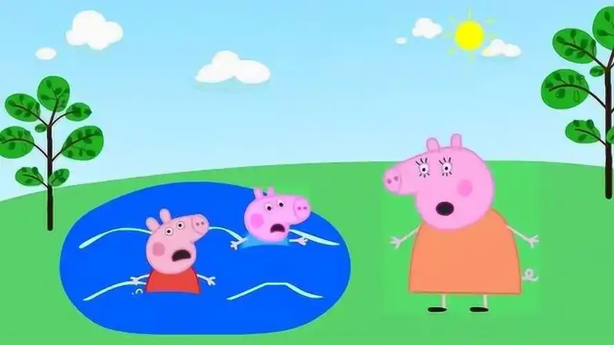 佩奇乔治发现水池跳进去玩水,结果被猪妈妈教导不能私自下水