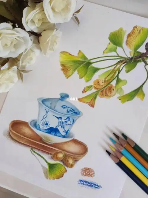 第三十张彩铅银杏清茶临摹有步骤
