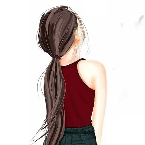 头发扎起来的红背心女孩背影手绘插画9940376psd图片免抠素材