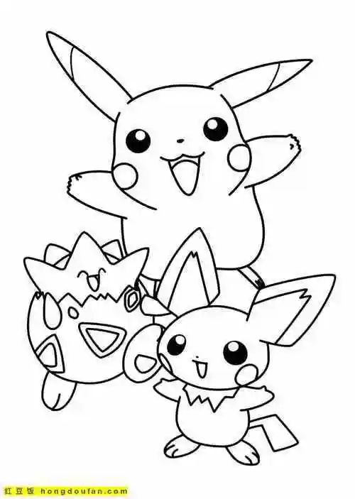 10张爱与正义的比卡丘口袋宝贝卡通涂色图片-红豆饭小学生简笔画大全