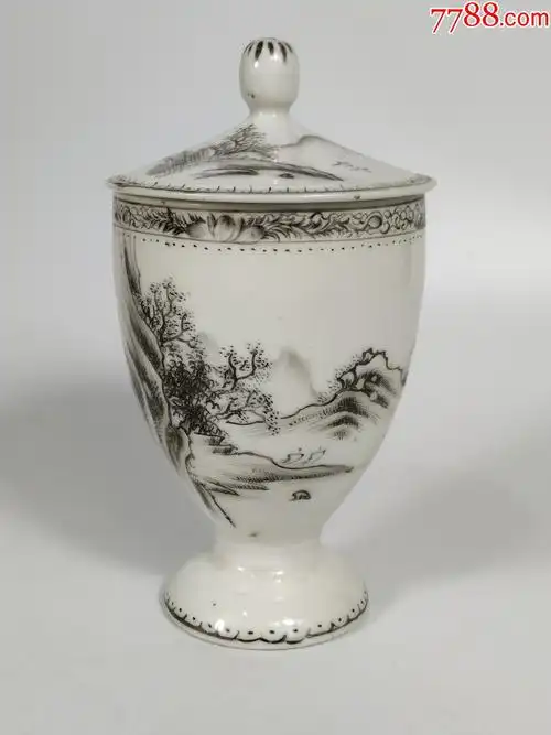 晚清民国墨彩高足杯