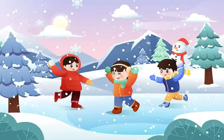 二十四节气大雪儿童户外打雪仗插画下载