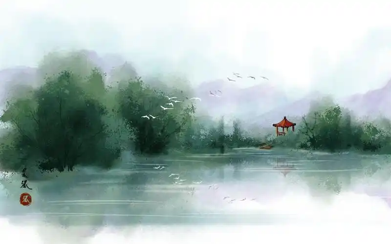 山清水秀古风风景画ps板绘简单易学