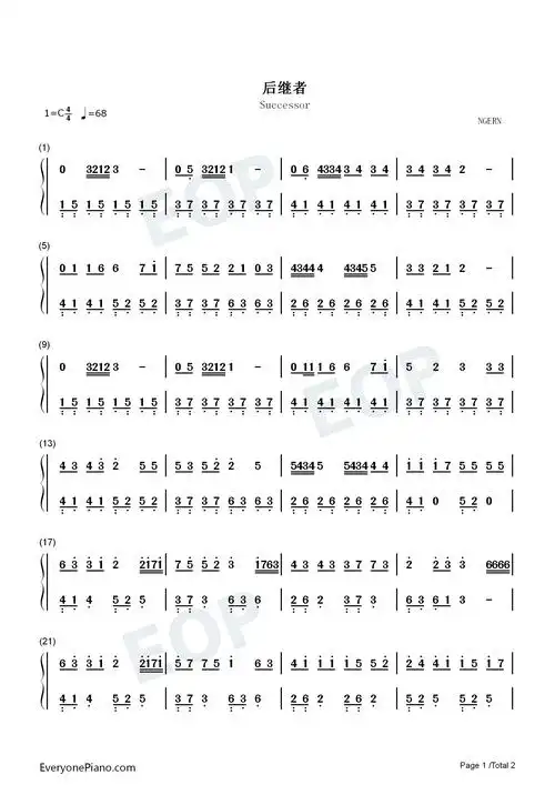 后继者-c调简单版-好像那时我们都在当时的事都记了起来双手简谱预览1