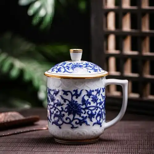 景德镇瓷器茶具红鑫黄金彩绘景德镇陶瓷办公室茶杯青瓷茶具茶杯水杯