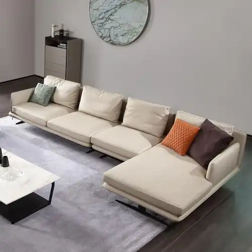 意式极简皮质沙发组合简约北欧风轻奢现代l型三人位客厅家具定制