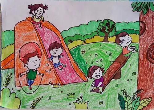 少儿书画作品-到公园里玩/儿童书画作品到公园里玩欣赏_中国少儿美术