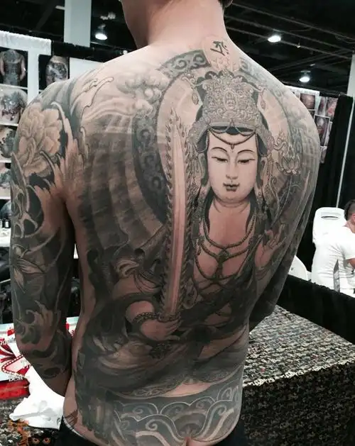 《虚空藏菩萨》纹身图片_传统背部成品人物宗教鬼神原创纹身图案
