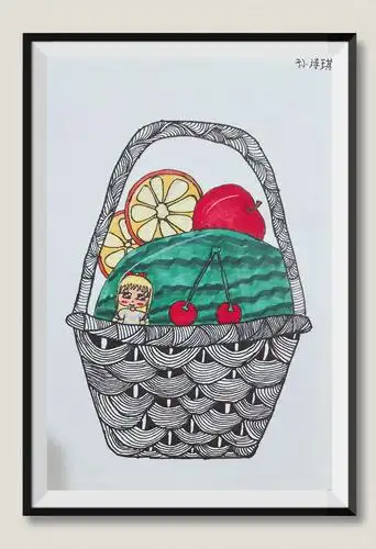 线描:水果篮子