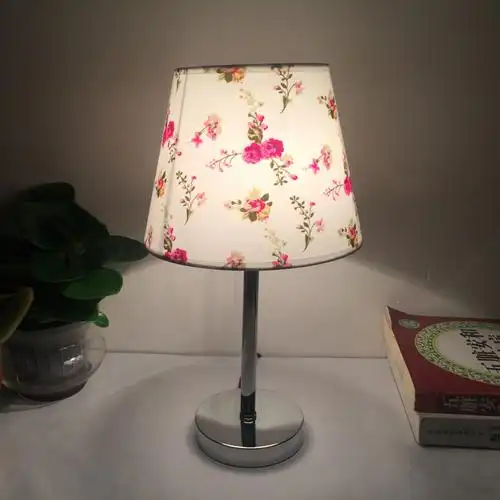 现代简约led小台灯卧室床头暖色白炽灯家用可调光台灯印花色灯罩