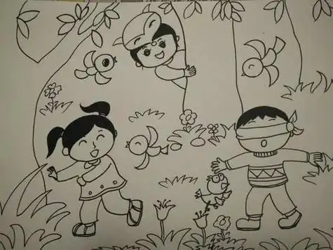 小朋友捉迷藏简笔画