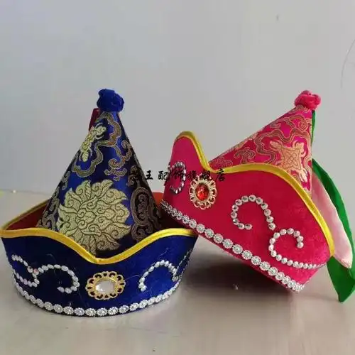 蒙古帽子男民族风男士成人舞蹈演出用帽子红色蓝色头饰舞台王爷帽男士