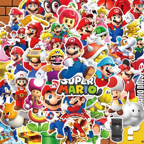 100张经典小游戏马里奥超级玛丽贴纸ins风笔记本桌面手账装饰贴画