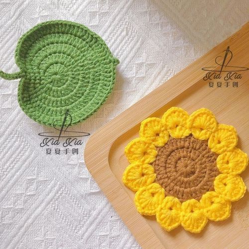 ins风钩花向日葵杯垫防烫隔热垫子手工编织圆形简约茶杯垫成品