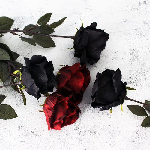 黑色玫瑰仿真花暗红色ins装饰假花黑玫瑰拍照拍摄装饰道具花