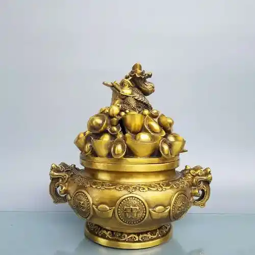 聚宝盆纯铜金蟾摆件元宝储存罐存钱招财聚财店铺摆件