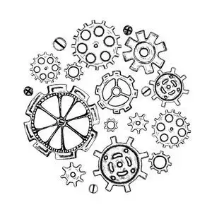 草案齿轮一套手拉齿轮.机械素描概念照片