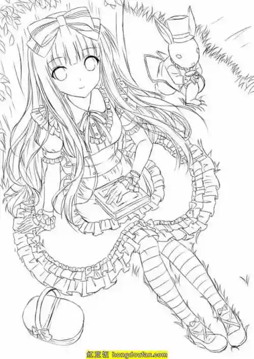 12张大眼睛的二次元美少女卡通涂色图片免费下载