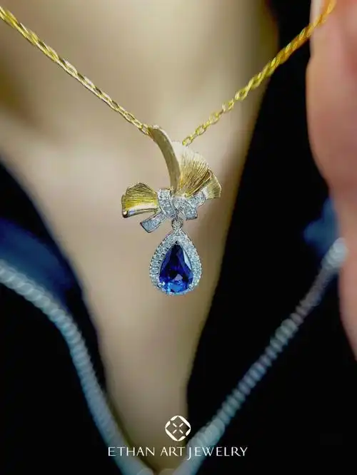 自然灵感090ct主石的杏叶蓝宝石项链78