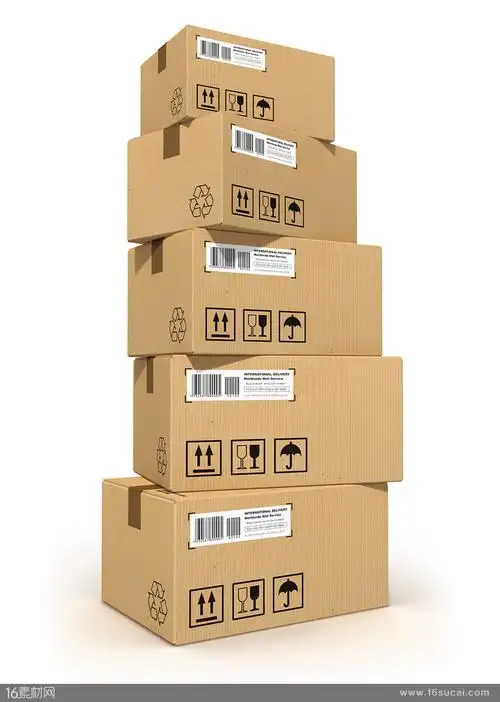 五只叠放的纸箱包装高清图片