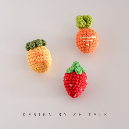 织语水果系列胸针 草莓萝卜西瓜菠萝毛线钩织别针装饰品包包配饰