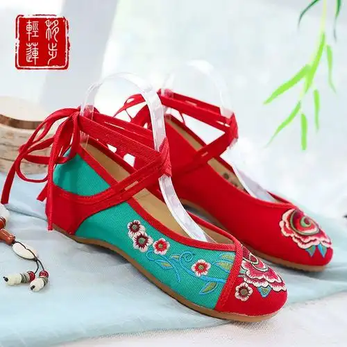 女民族风妈妈鞋子女绣花鞋鞋古风内增高老北京布鞋汉服鞋古装单鞋
