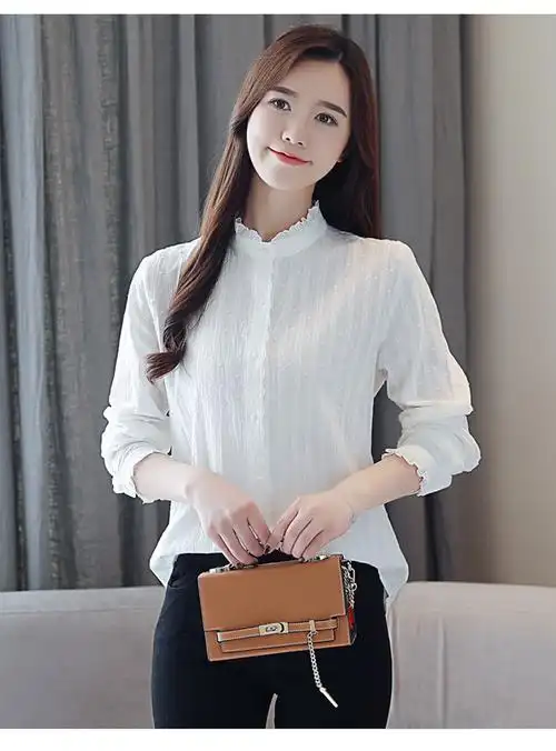 白衬衫女长袖2020春装新款上衣花边立领木耳领设计感小众洋气衬衣