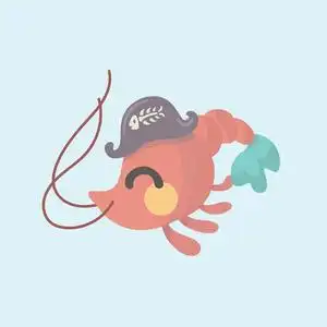 蜡笔卡通蜡笔背景下卡通滑稽虾的矢量图像照片