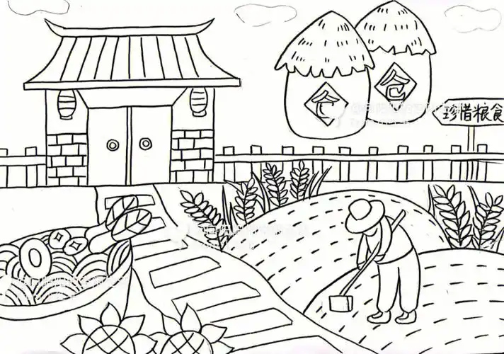 丰收主题画珍惜粮食农民伯伯