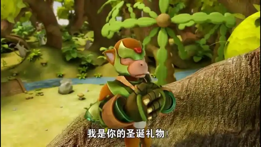 怪兽绑架了小孩,猪猪侠变身神木猿,与怪兽展开激战