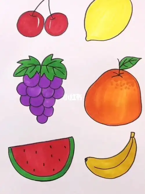 幼儿水果简笔画带颜色作品儿童简笔画彩色涂色简笔画水果香蕉樱桃幼儿