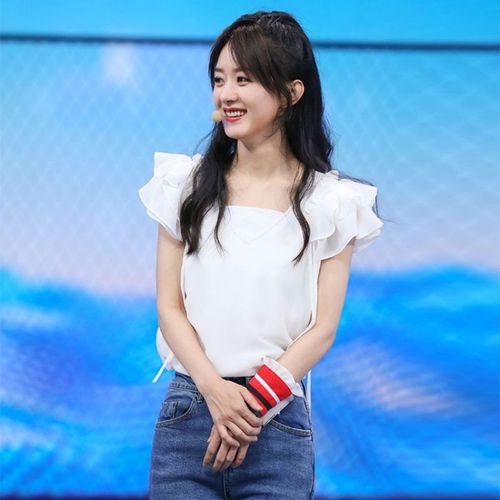 赵丽颖明星同款夏装女衬衫白色上衣服小飞袖木耳荷叶边别致设计感